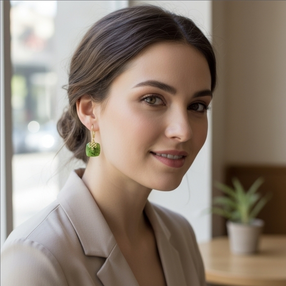 Dynasty Jade ✦ Nephrite Jade Drop Earrings ✦ 18k Gold Over Sterling Silver NWT - Picture 17 of 17